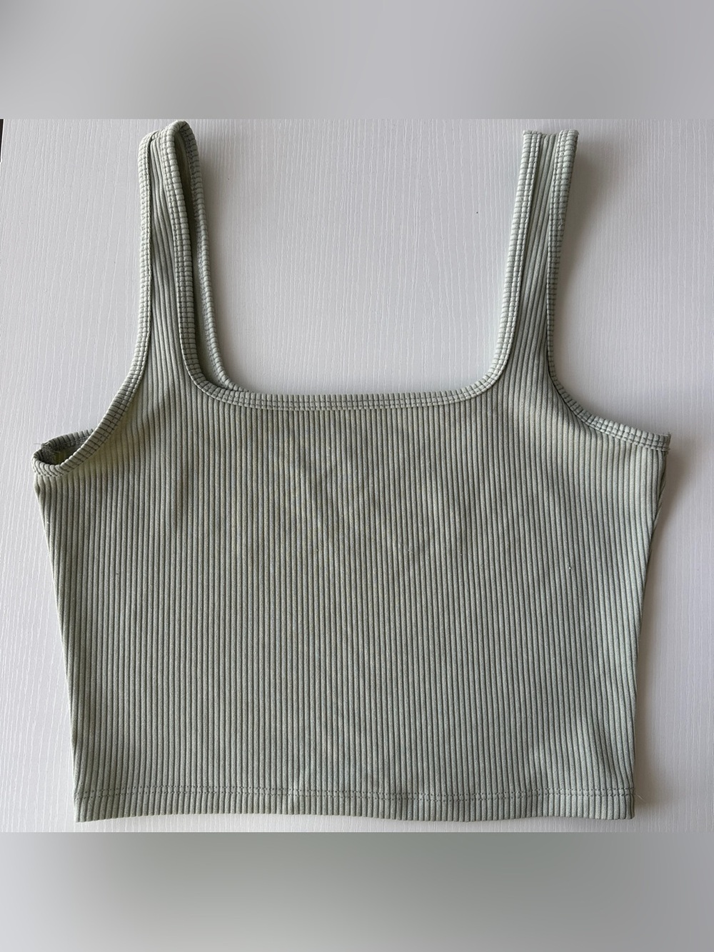 Hollister Ribbed Square-Neck Crop Tank Top - Sage Green